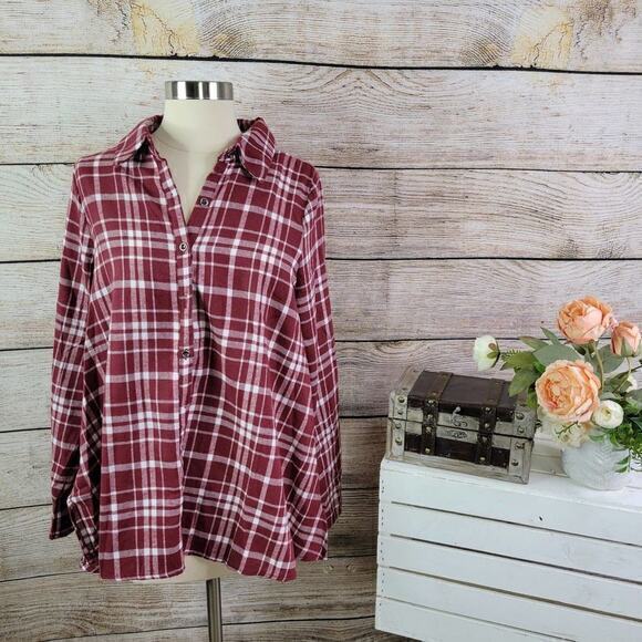 Andree by Unit‎ Lauren Oversized Plaid Top Burgundy Small - Picture 1 of 6